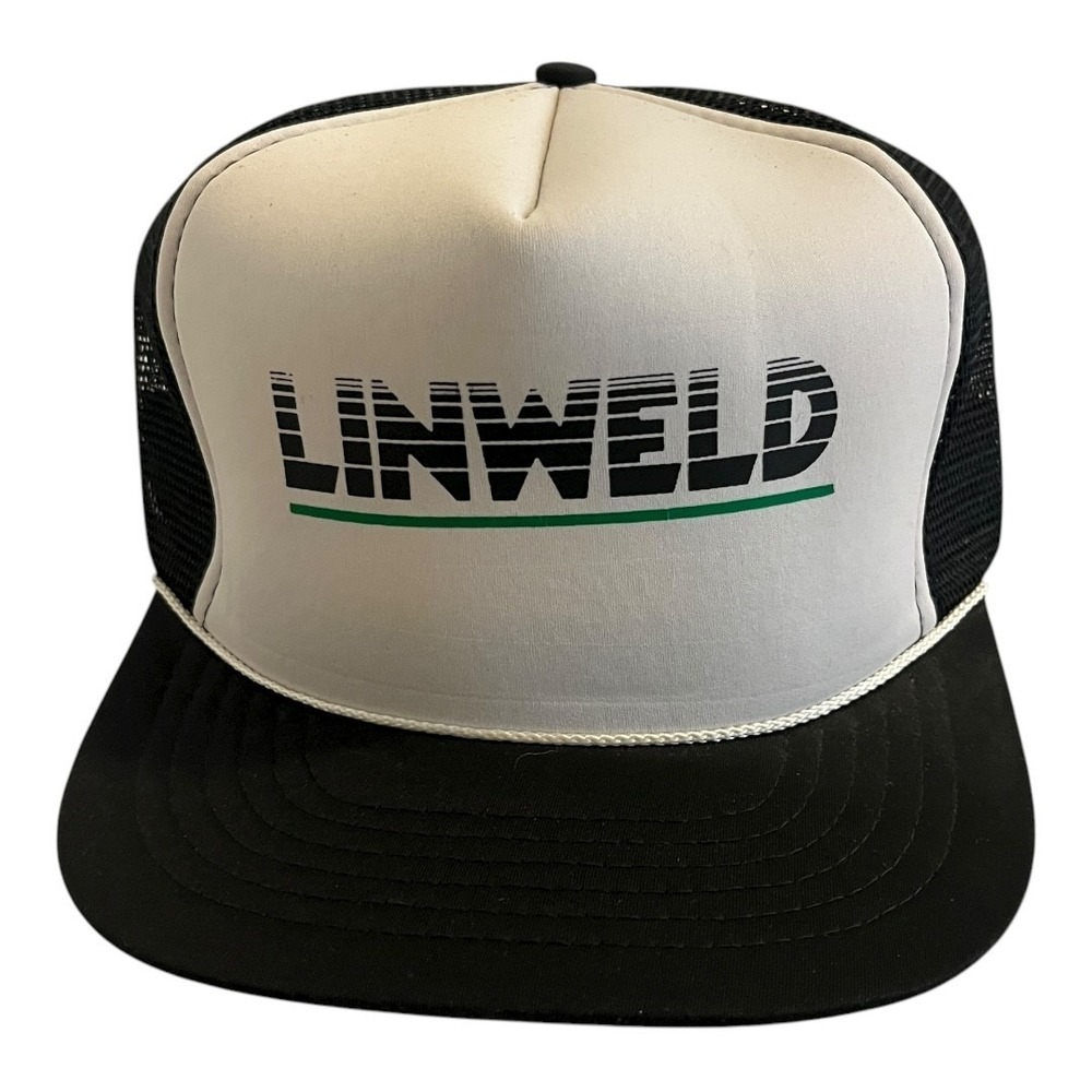 Vintage‎ Linweld Foam Trucker Hat Black White Mesh Snapback Cap Made in USA
